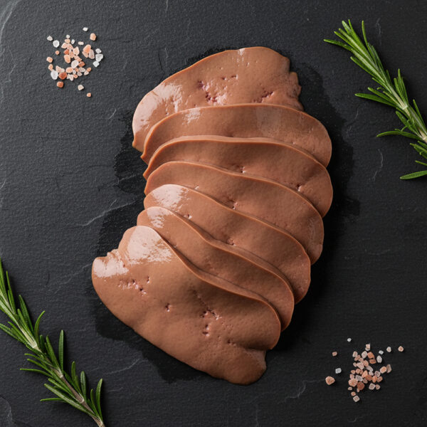 Foie de veau coupé en tranches moyennes