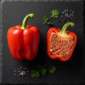 Poivron rouge farci au veau tandouri non piquant