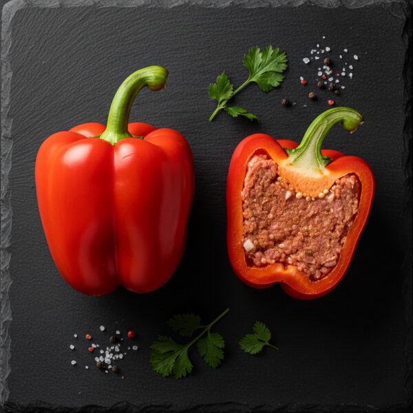 Poivron rouge farci au veau tandouri non piquant